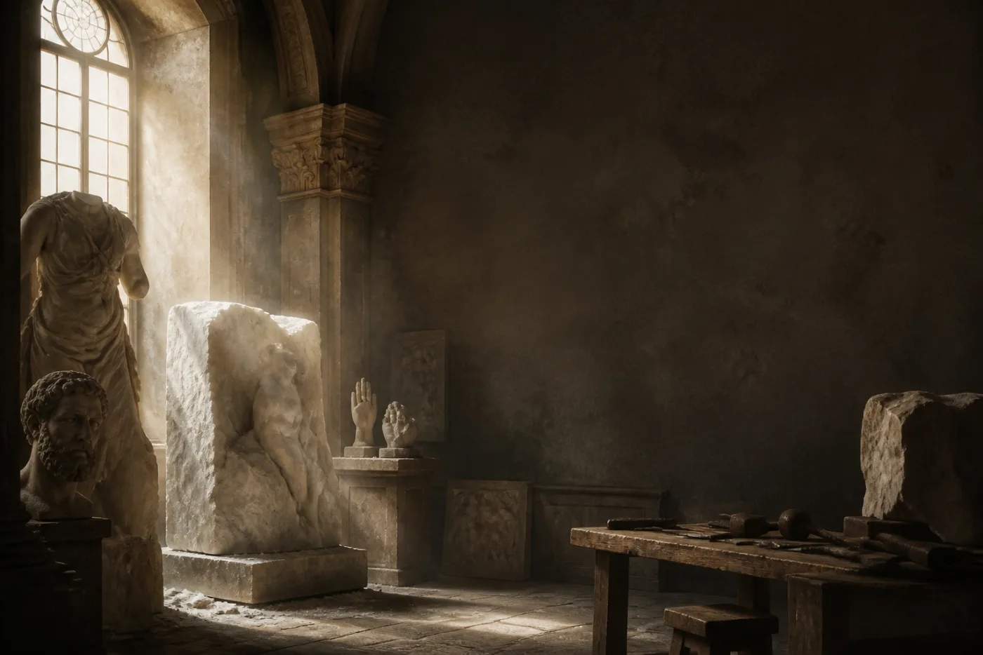 A sculptor's atelier in window light